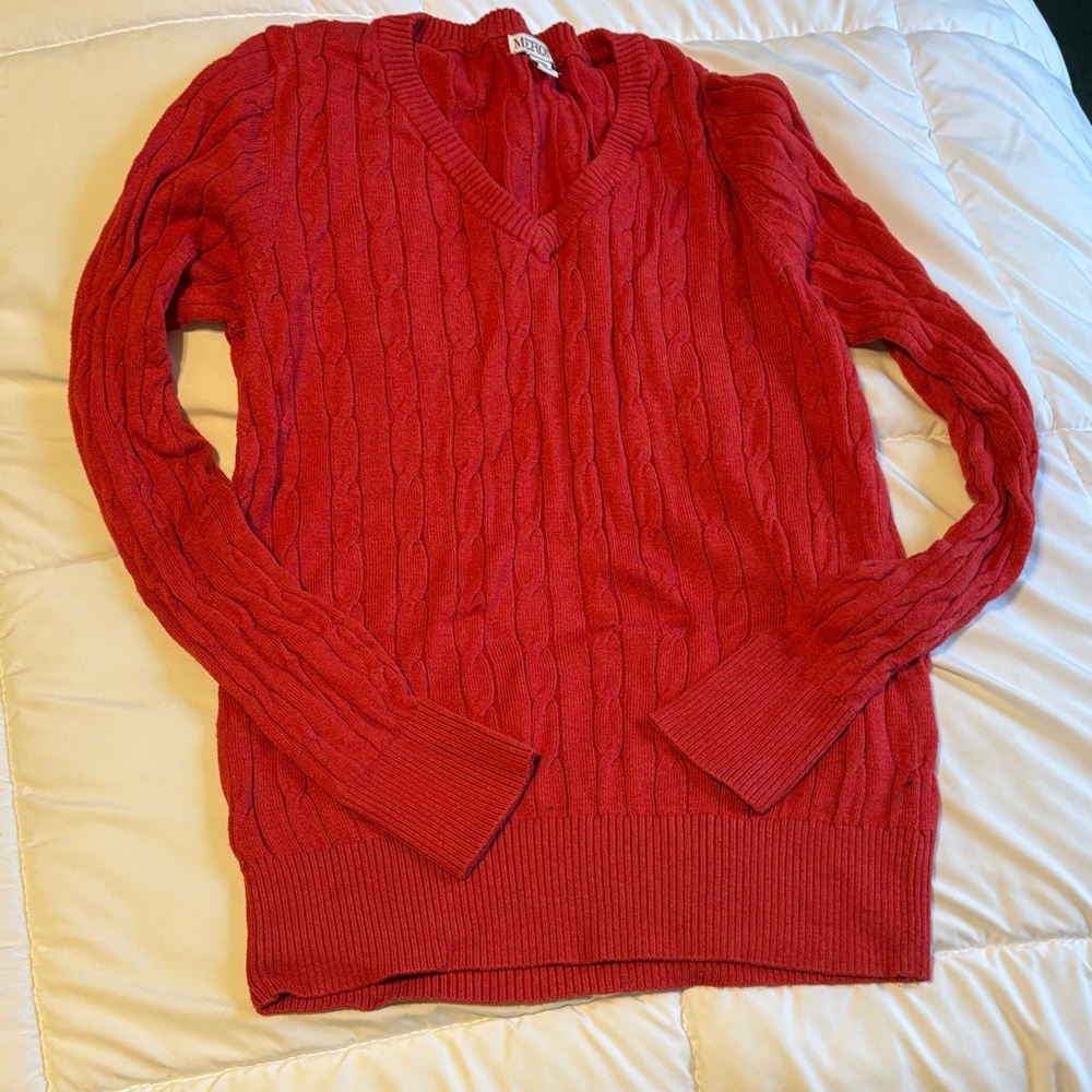 Merona Red V-Neck Cable Sweater